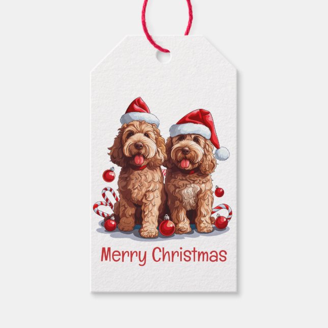 Étiquettes-cadeau Joyeux Noël Goldendoodle Chiens (Devant)