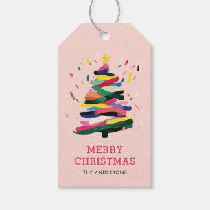 Étiquettes-cadeau Joyeux Noël Gras Coloré Vacances Rose
