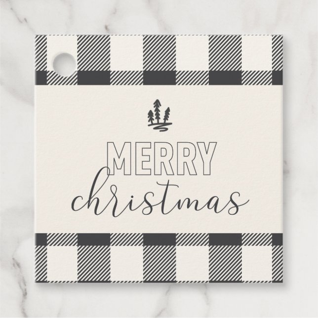 Étiquettes Cadeau Joyeux Noël Gris Buffalo Plaid (Devant)