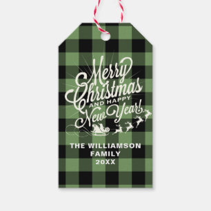 Étiquettes-cadeau Joyeux Noël Joyeux Nouvel An Vert Plaid