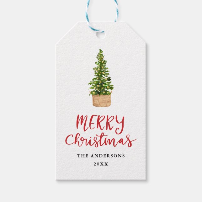 Étiquettes-cadeau Joyeux Noël manuscrit Script arbre festif (Devant)