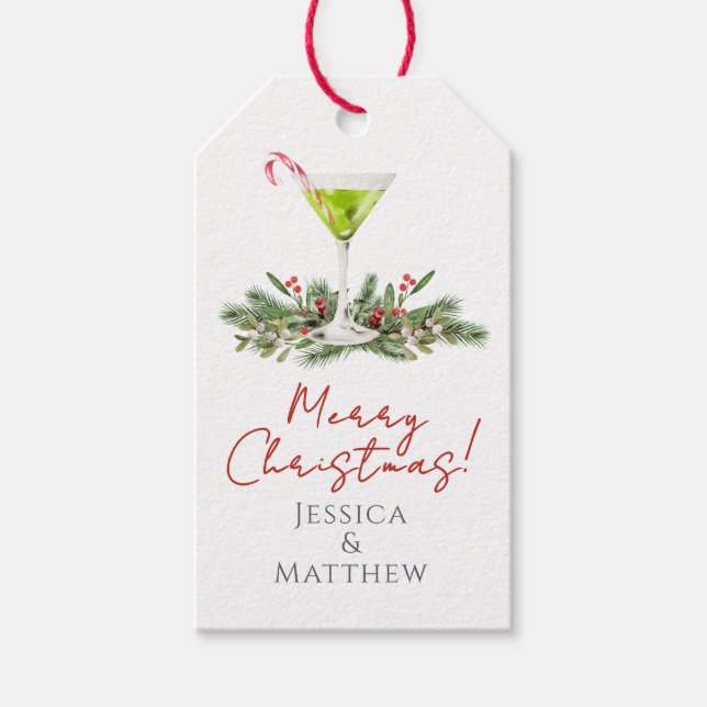 Étiquettes-cadeau Joyeux Noël Martini et Gui pour Couples (Devant)