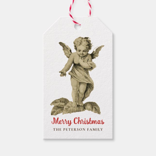 Étiquettes-cadeau Joyeux Noël mignon Vintage Cherub Angel (Devant)