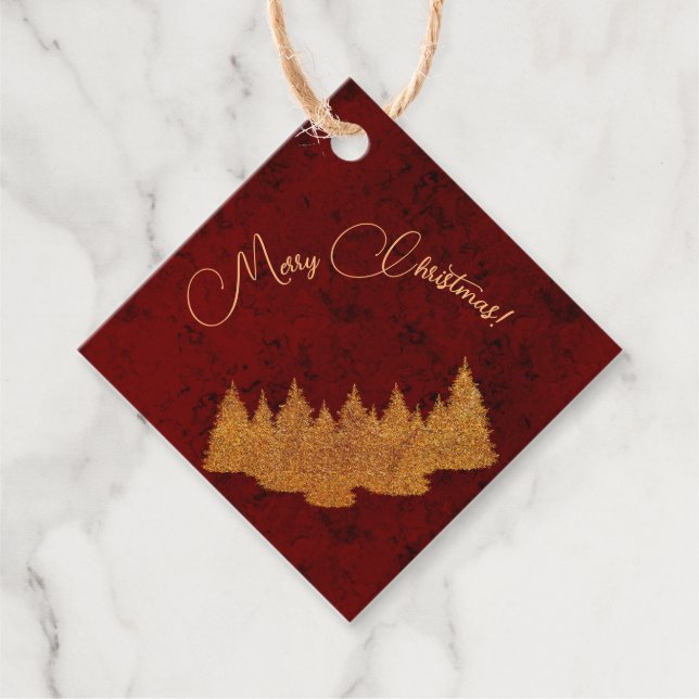 Étiquettes Cadeau Joyeux Noël - minimaliste - sapins dorés (Devant)