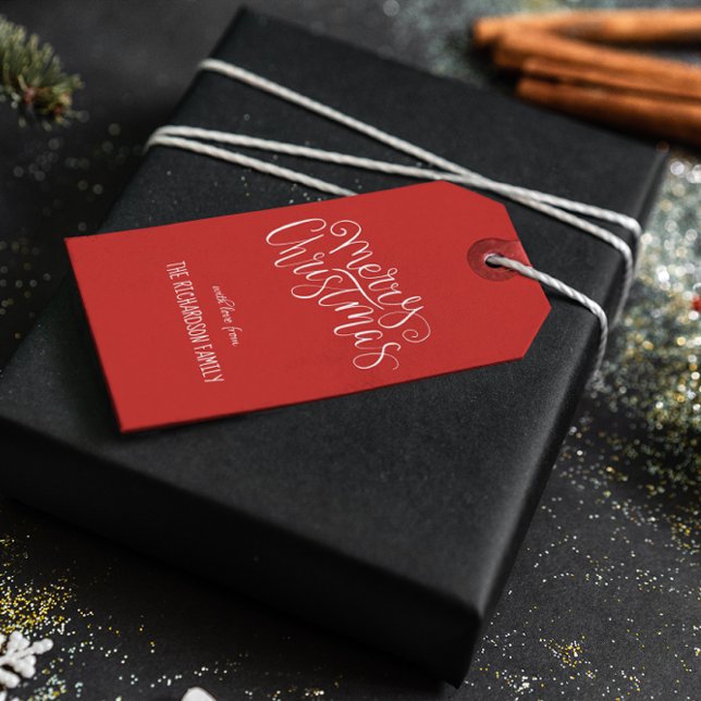 Étiquettes-cadeau Joyeux Noël moderne Arbre à script blanc personnal (Créateur téléchargé)