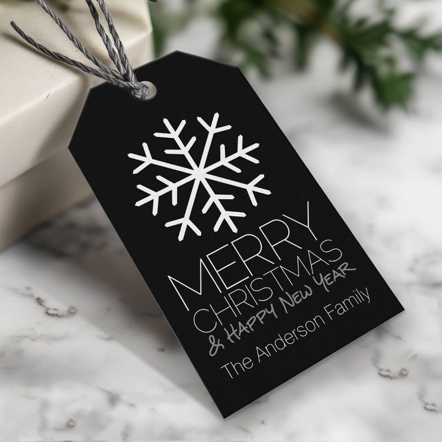 Étiquettes-cadeau Joyeux Noël moderne Flocon de neige noir (Custom Christmas Gift Tag)