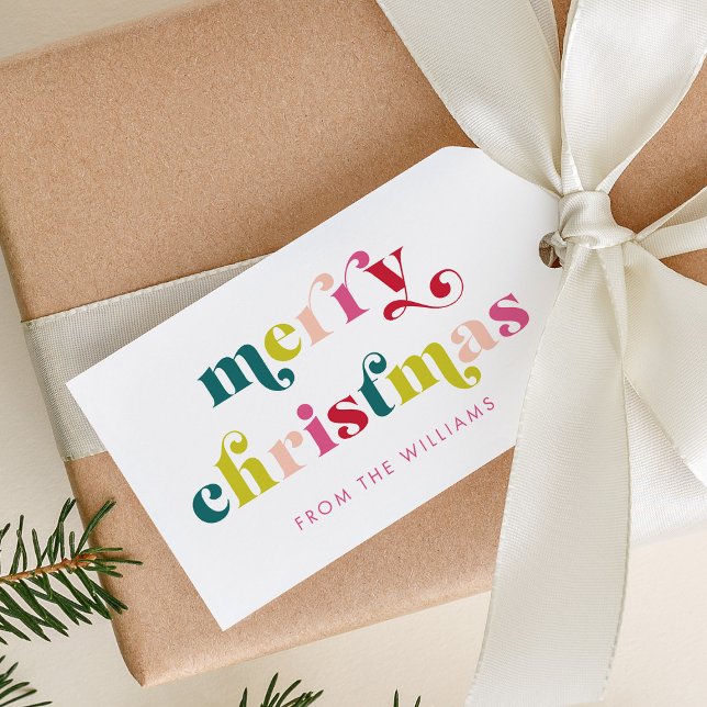 Étiquettes-cadeau Joyeux Noël moderne multicolore (Multi Colored Modern Merry Christmas Name Gift Tags)