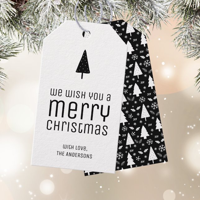 Étiquettes-cadeau Joyeux Noël Moderne Noir et Blanc (Modern Merry Christmas Black and White Gift Tags)
