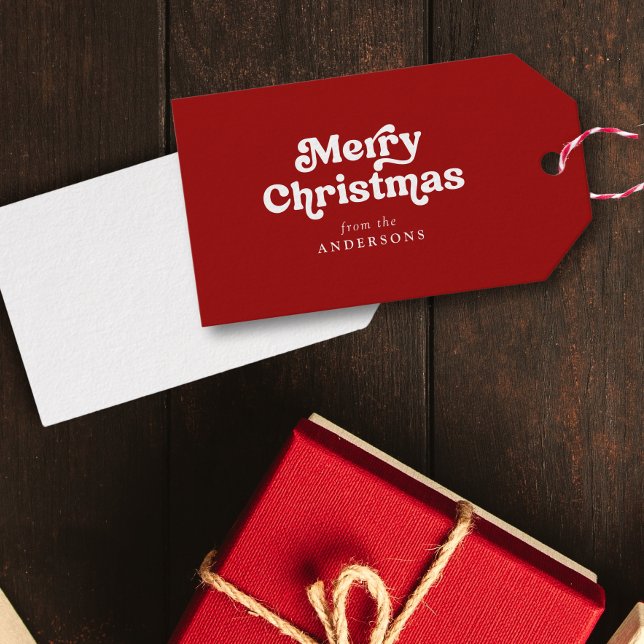 Étiquettes-cadeau Joyeux Noël moderne Retro Couple/Nom(s) de famille (Créateur téléchargé)