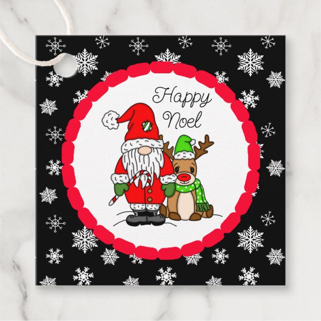 Étiquettes Cadeau Joyeux Noël Noel Gnome Père Noël et Reindeer (Devant)