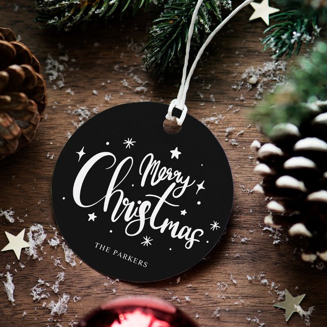 Étiquettes Cadeau Joyeux Noël noir et blanc moderne (Créateur téléchargé)
