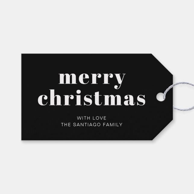 Étiquettes-cadeau Joyeux Noël noir noir (Devant (Horizontal))