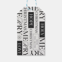 Étiquettes-cadeau Joyeux Noël | Nom personnalisable noir et gris