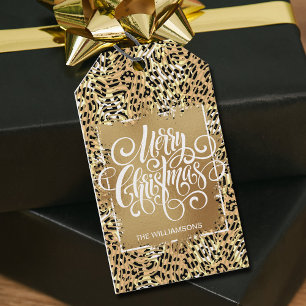 Étiquettes-cadeau Joyeux Noël or sur Leopard