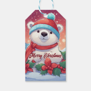 Étiquettes-cadeau Joyeux Noël Ours polaire blanc