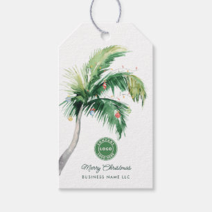 Étiquettes-cadeau Joyeux Noël Palm Tree Coastal Business Logo