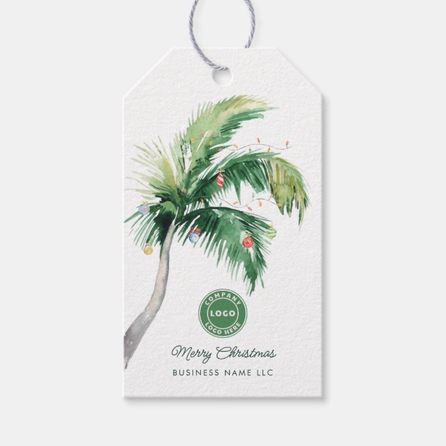 Étiquettes-cadeau Joyeux Noël Palm Tree Coastal Business Logo (Devant)