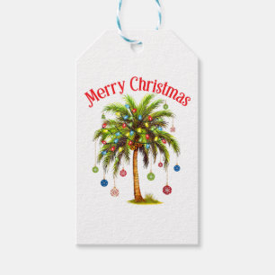 Étiquettes-cadeau Joyeux Noël Palm Tree Light Hawaiian Tropical