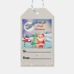Étiquettes-cadeau Joyeux Noël Père Noël, Sleigh, Reindeer, Snowflake