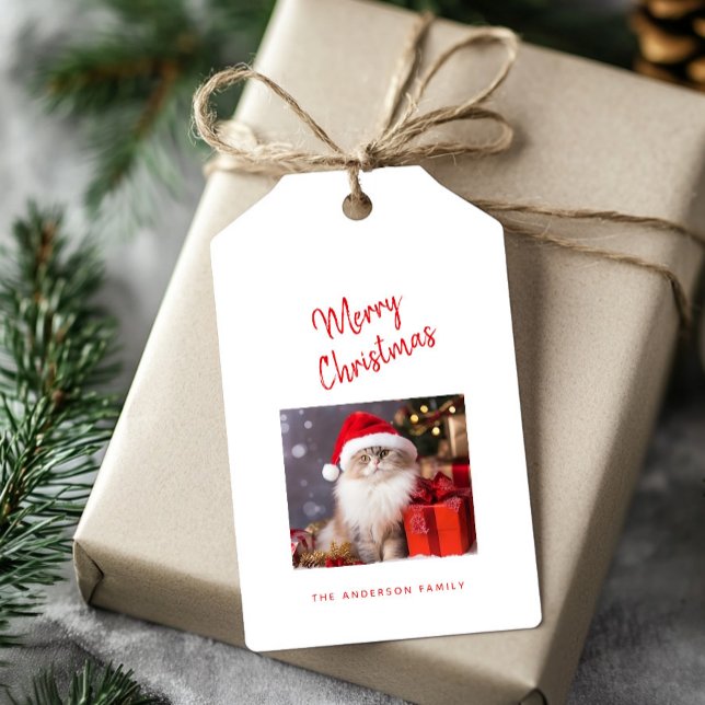 Étiquettes-cadeau Joyeux Noël Personnalisé Chat Photo Fête (Créateur téléchargé)