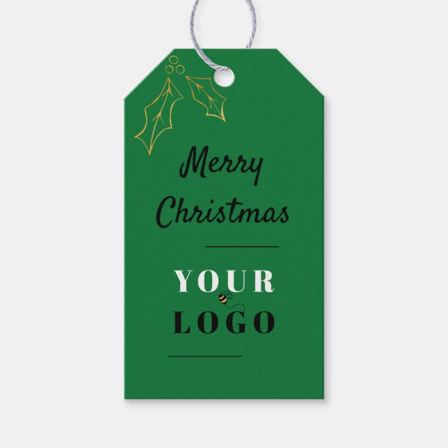 Étiquettes-cadeau Joyeux Noël personnalisé Mon logo Société Vert (Devant)