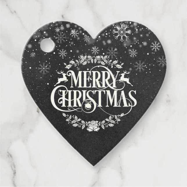 Étiquettes Cadeau Joyeux Noël Photo Boho Chalkboard Snowflakes (Devant)