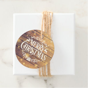 Étiquettes Cadeau Joyeux Noël Photo Bois rustique
