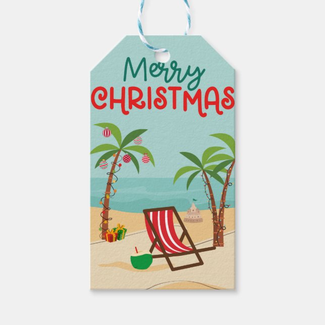 Étiquettes-cadeau Joyeux Noël Plage  (Devant)