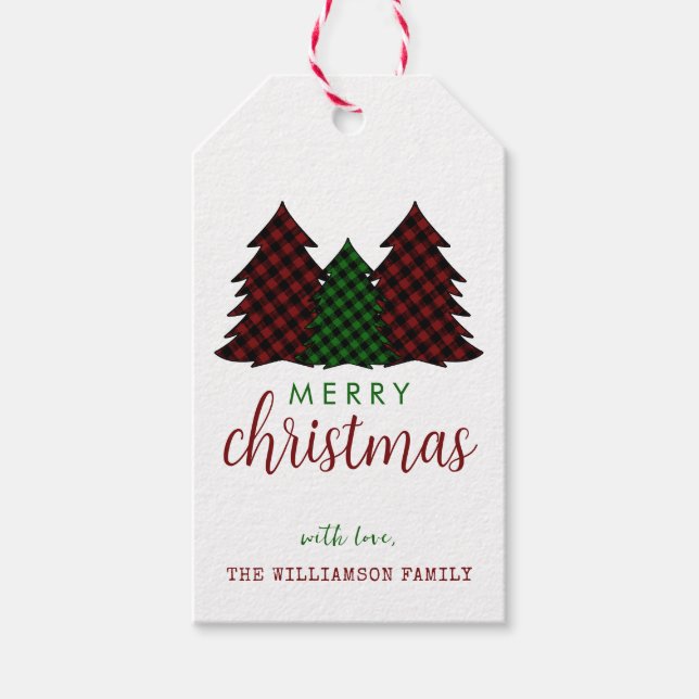 Étiquettes-cadeau Joyeux Noël Plaid Arbre de Noël Motif (Devant)