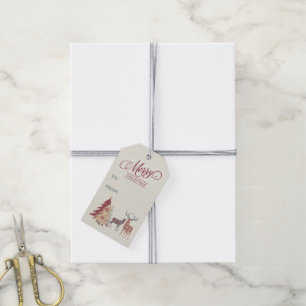 Étiquettes-cadeau Joyeux Noël Plaid Arbres, Deer Tags Cadeaux