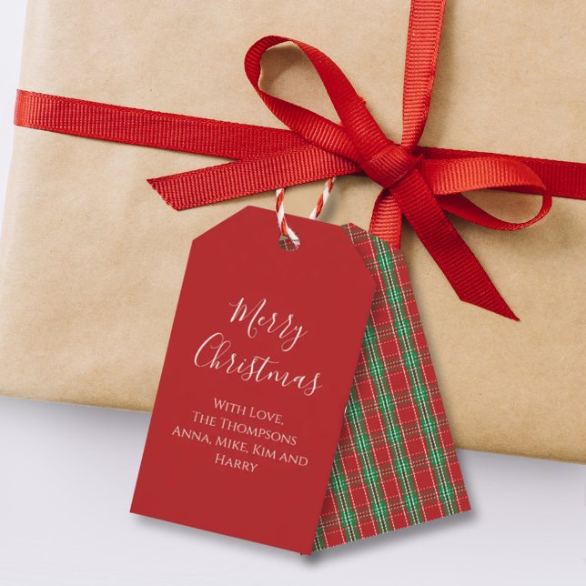 Étiquettes-cadeau Joyeux Noël Plaid Classique de Fêtes Rouge Vert (Créateur téléchargé)