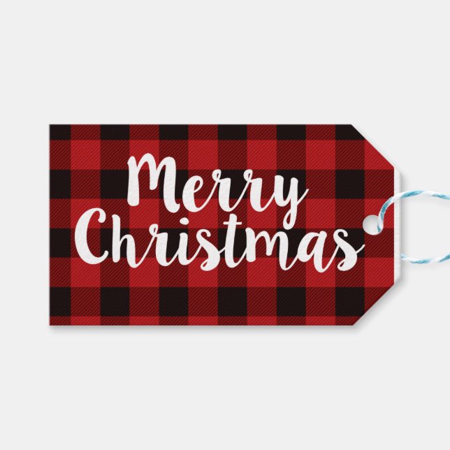 Étiquettes-cadeau Joyeux Noël Plaid | Tags (Devant (Horizontal))