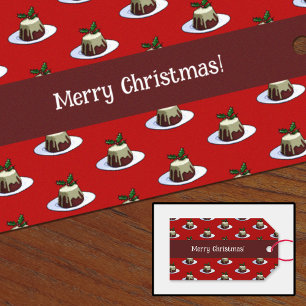 Étiquettes-cadeau Joyeux Noël! Pudding de Noël et Motif Holly