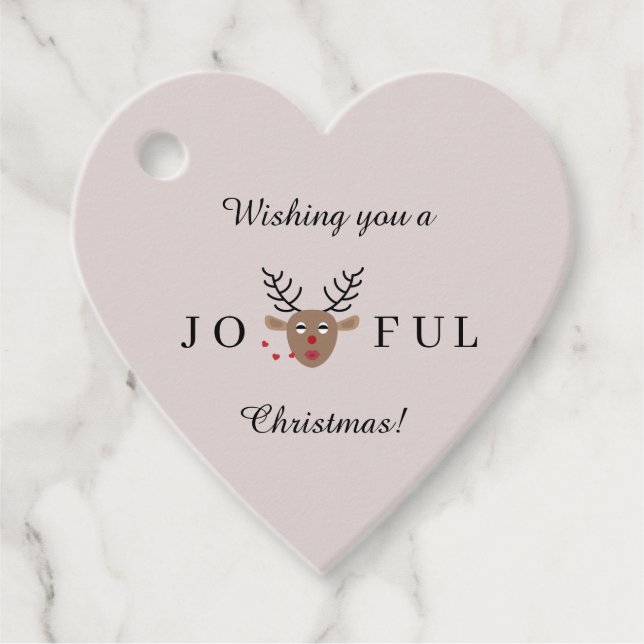 Étiquettes Cadeau Joyeux Noël Reindeer Kiss Blush cadeau de vacances (Devant)