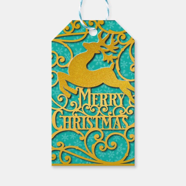 Étiquettes-cadeau Joyeux Noël Reindeer Silhouettes Snowflake (Devant)
