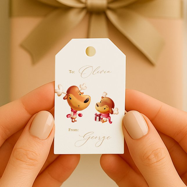 Étiquettes-cadeau Joyeux Noël Renne Mignon (Créateur téléchargé)
