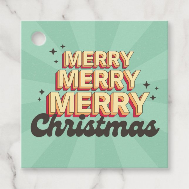 Étiquettes Cadeau Joyeux Noël rétro texte de conception 3d super (Devant)