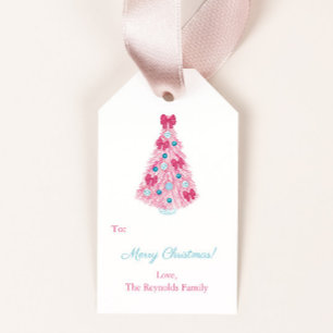 Étiquettes-cadeau Joyeux Noël Rose Et Aqua Coloré