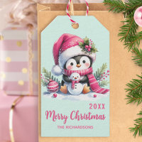 Joyeux Noël rose menthe vert pingouin amusant