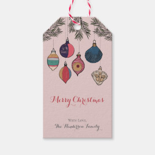 Étiquettes-cadeau Joyeux Noël rose Vintage Noël Ornements