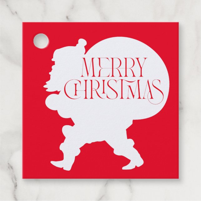 Étiquettes Cadeau Joyeux Noël Rouge Et Blanc Père Noël Silhouette (Devant)