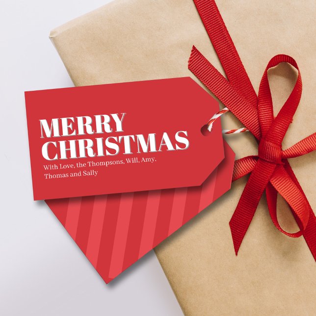 Étiquettes-cadeau Joyeux Noël Rouge et Blanc Personnalisé (Merry Christmas red and white gift tag.)