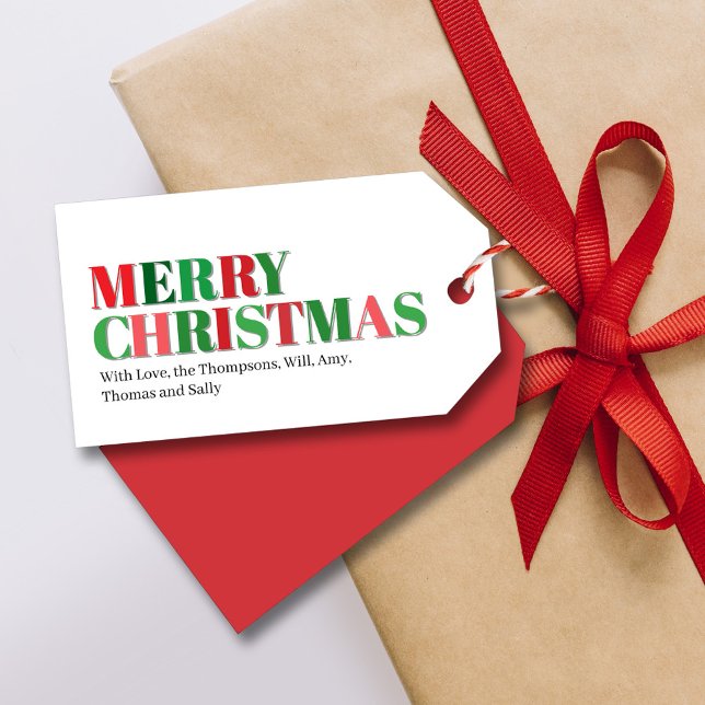 Étiquettes-cadeau Joyeux Noël Rouge et Vert Personnalisé (Merry Christmas custom gift tag.)