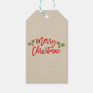 Étiquettes-cadeau Joyeux Noël Rouge Faux Foil Script moderne Kraft