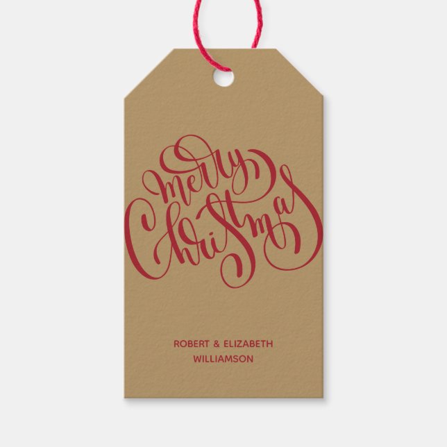 Étiquettes-cadeau Joyeux Noël Rouge Or Vacances (Devant)