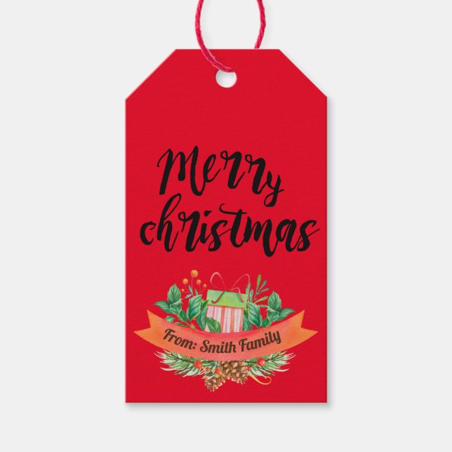 Étiquettes-cadeau Joyeux Noël rouge personnalisé (Devant)