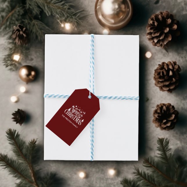 Étiquettes-cadeau Joyeux Noël rouge profond (Deep Red Merry Christmas Gift Tag)