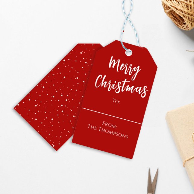 Étiquettes-cadeau Joyeux Noël Rouge Simple Script Personnalisé (Merry Christmas Red Script Holiday Gift Tag.)