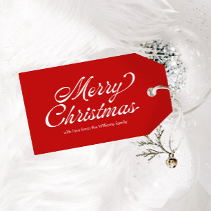 Étiquettes-cadeau Joyeux Noël rouge Vintage Script effectué