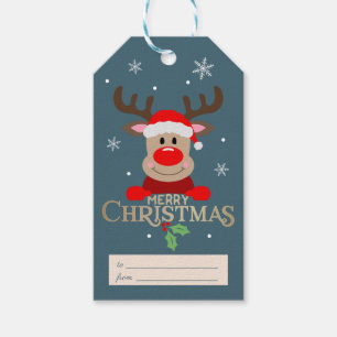 Étiquettes-cadeau Joyeux Noël Rudolph Reindee